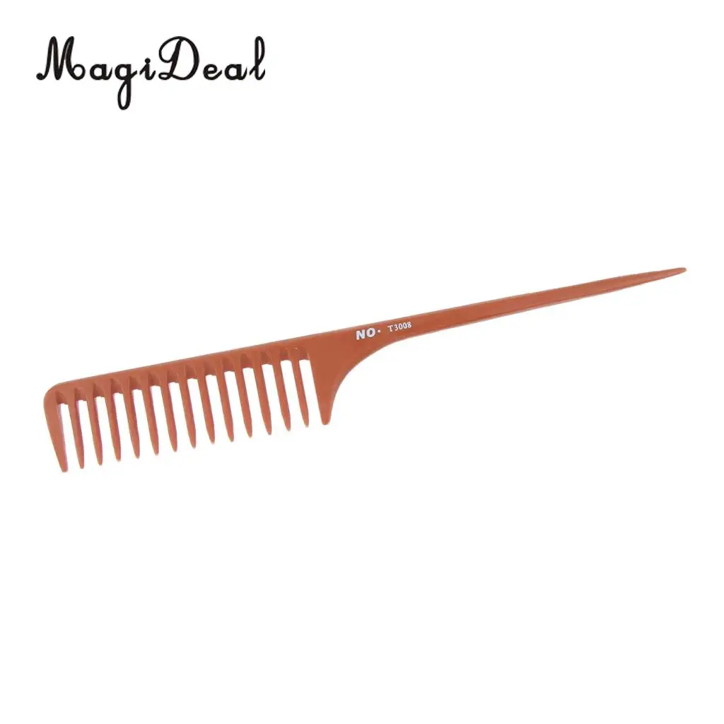 11'' Large Rat Tail Comb Wide-tooth Hair Comb with Long Handle for Hair Sectioning Teasing Detangling- Brown