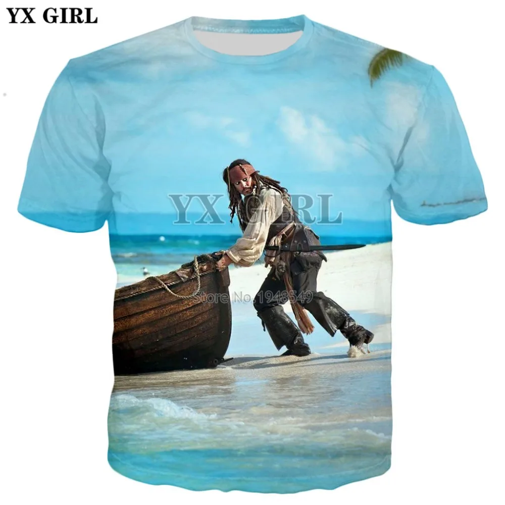 YX GIRL Jack Sparrow, футболка с 3d принтом из фильма Пираты Карибы, новинка, Мужская/женская летняя стильная повседневная футболка