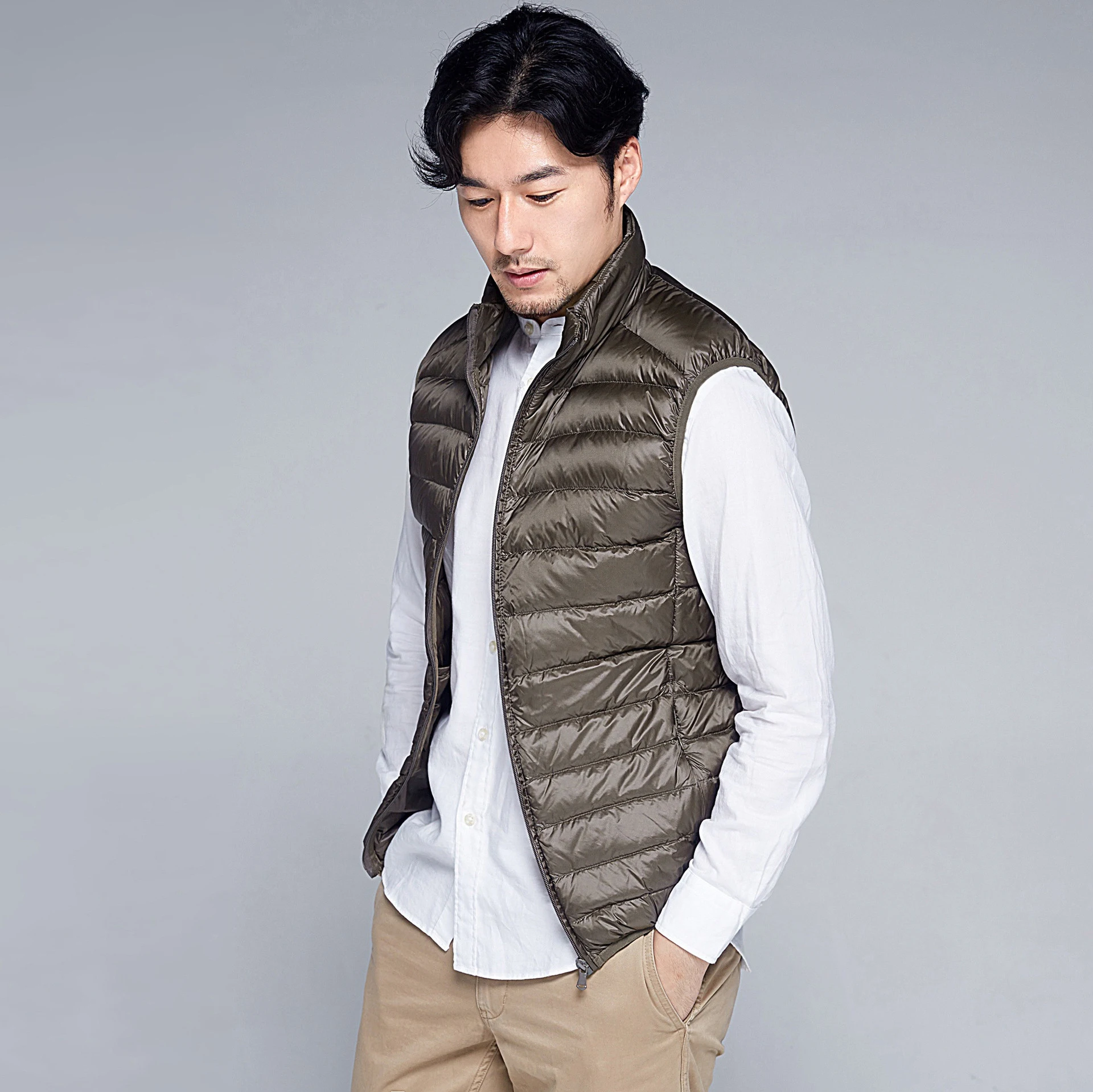  2019 Spring and Autumn New Boutique White Duck Down Light Solid Color Fashion Men's Casual Down Jac