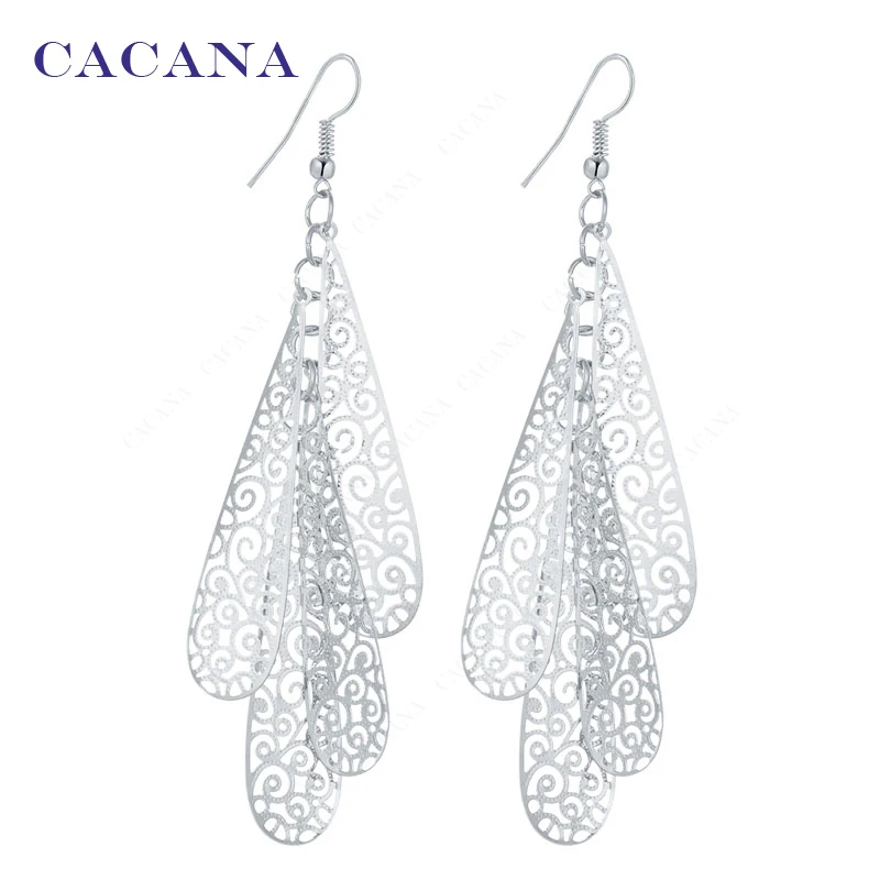 CACANA Dangle Long Earrings For Women Hollow Slim Line Pattern Bijouterie Hot Sale No.A600 A601