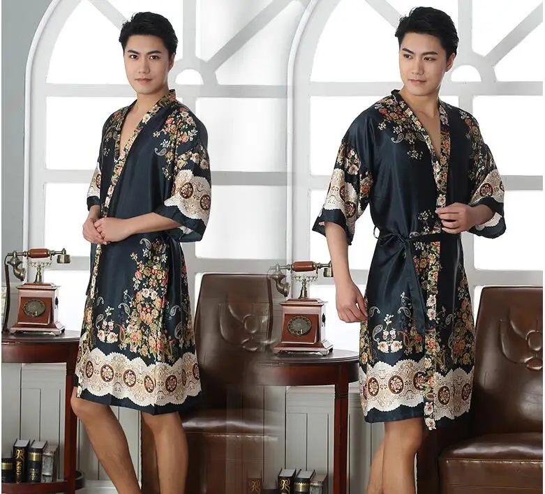 wholesale mens bridal silk robe male half sleeve sleep Lounge summer