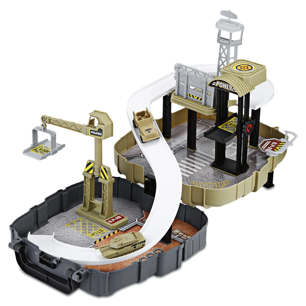 

Urban Construction Military Base Theme Track Assembled Car Railway Toy Portable Backpack Model Building Kits Gifts Children Toys