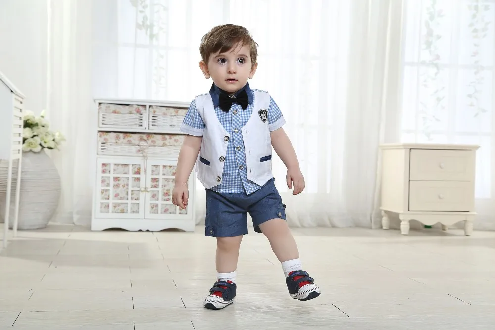 Gentleman Suit Kids Dresses For Boy Brand Clothing Set Summer Formal Sets For Boys Clothes 3 4 5 Years Plaid Wedding Suit