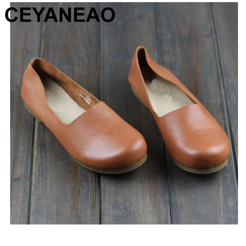 

CEYANEAO Women Shoes Slip on Ballet Flats Woman Genuine Leather Shoes Ladies Moccasins Female Spring/Autumn Footwear(1688-1)