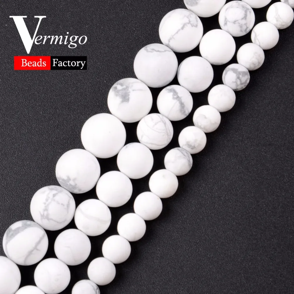 

Natural Round Beads Dull Polished White Howlite Stone Beads For Jewelry Making Matte Beads 4 6 8 10 12mm Diy Bracelet Necklace