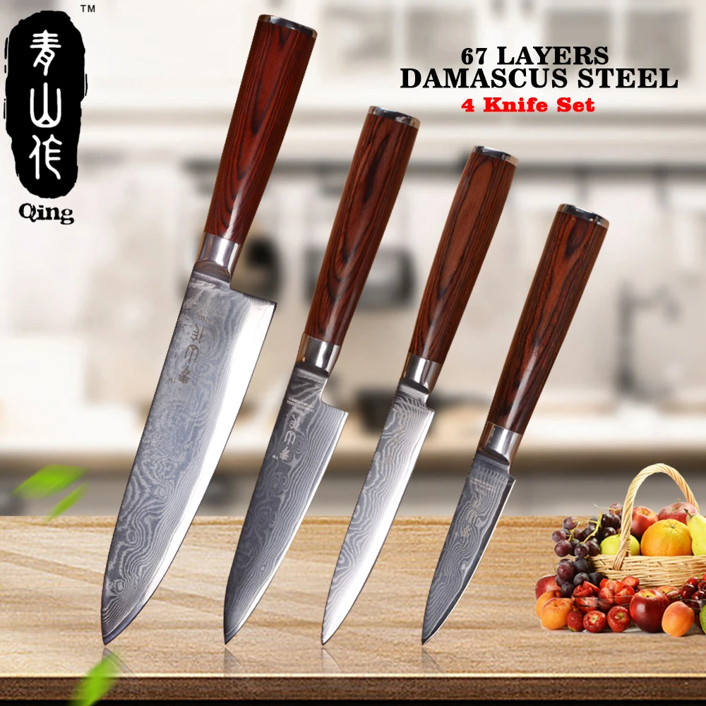 QING 6 &quot5&quot 5 &quot3 5&quot Дамасские кухонные ножи японский VG10 нож из дамасской стали
