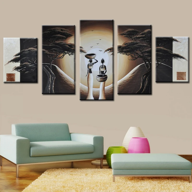 Modern Sexy African Figures Tree Moon On The Wall For Bedroom Decoration Pictures Abstract African Art Landscape Oil Paintings