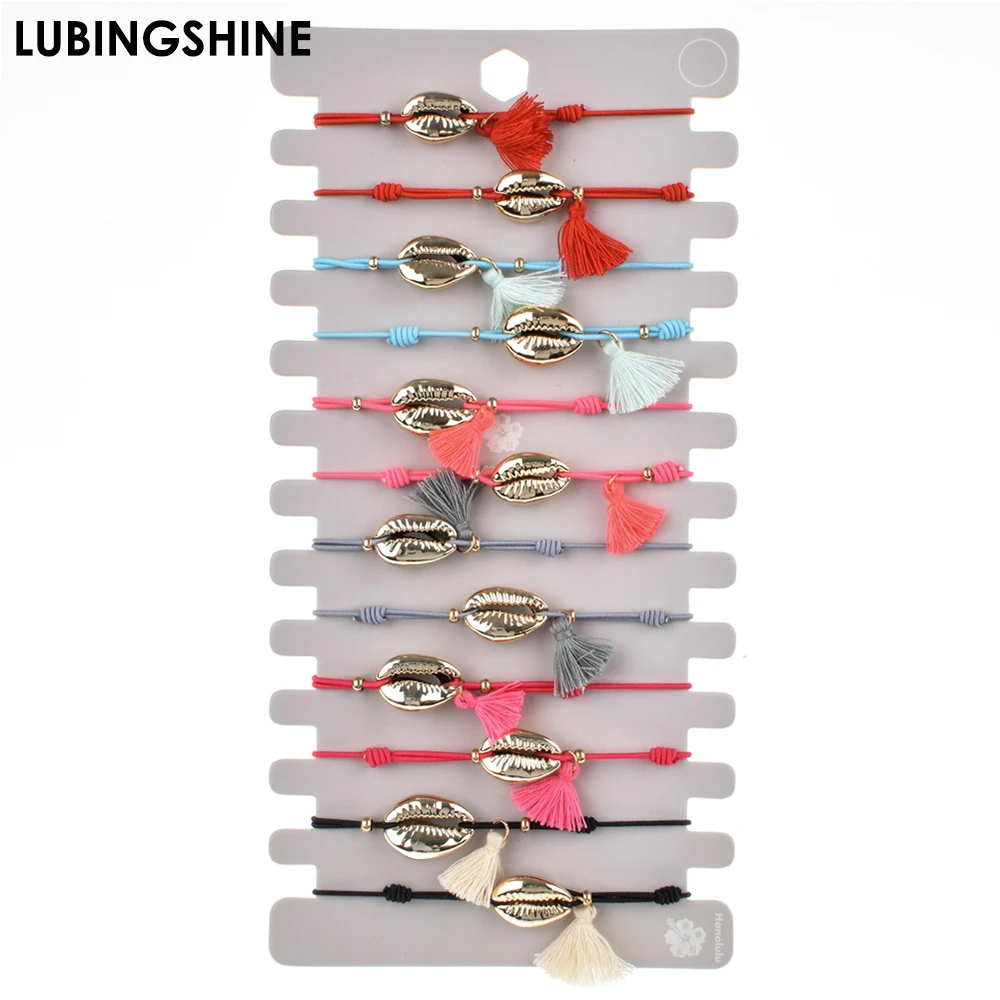

12pcs/Set Handmade Braid Rope Chain Bracelet Set Gold Color Shell Tassel Charms Bracelets for Women Bohemian Jewelry