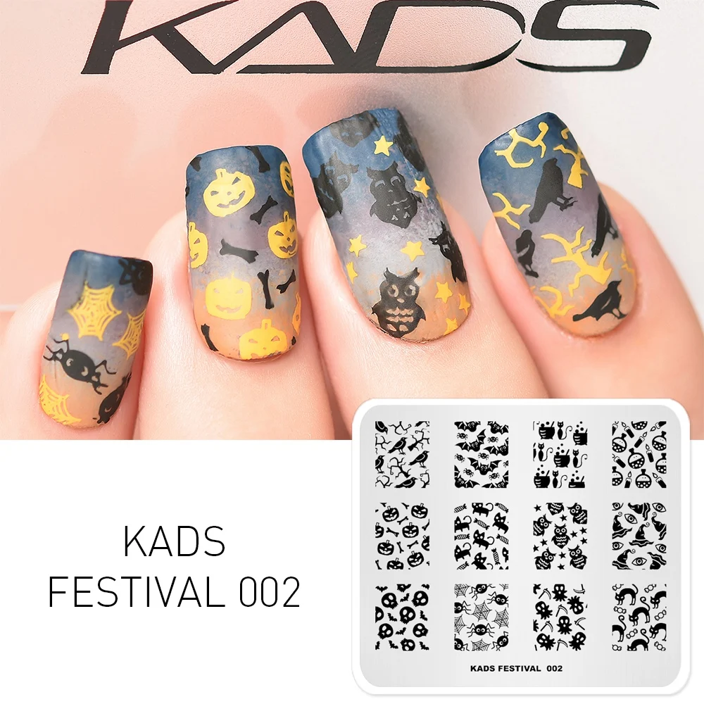KADS Festival 002 штемпель для дизайна ногтей Хэллоуин тиснения кошки паука и тыквы