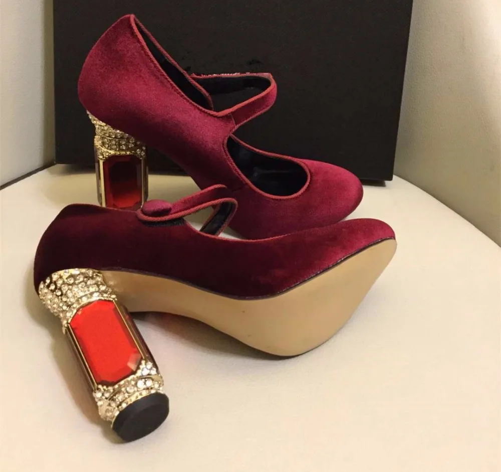 

High quality retro velvet high heeled shoes Chic crystal heels party shoes women's Mary Janes high heels shoes EU35-41 BY603