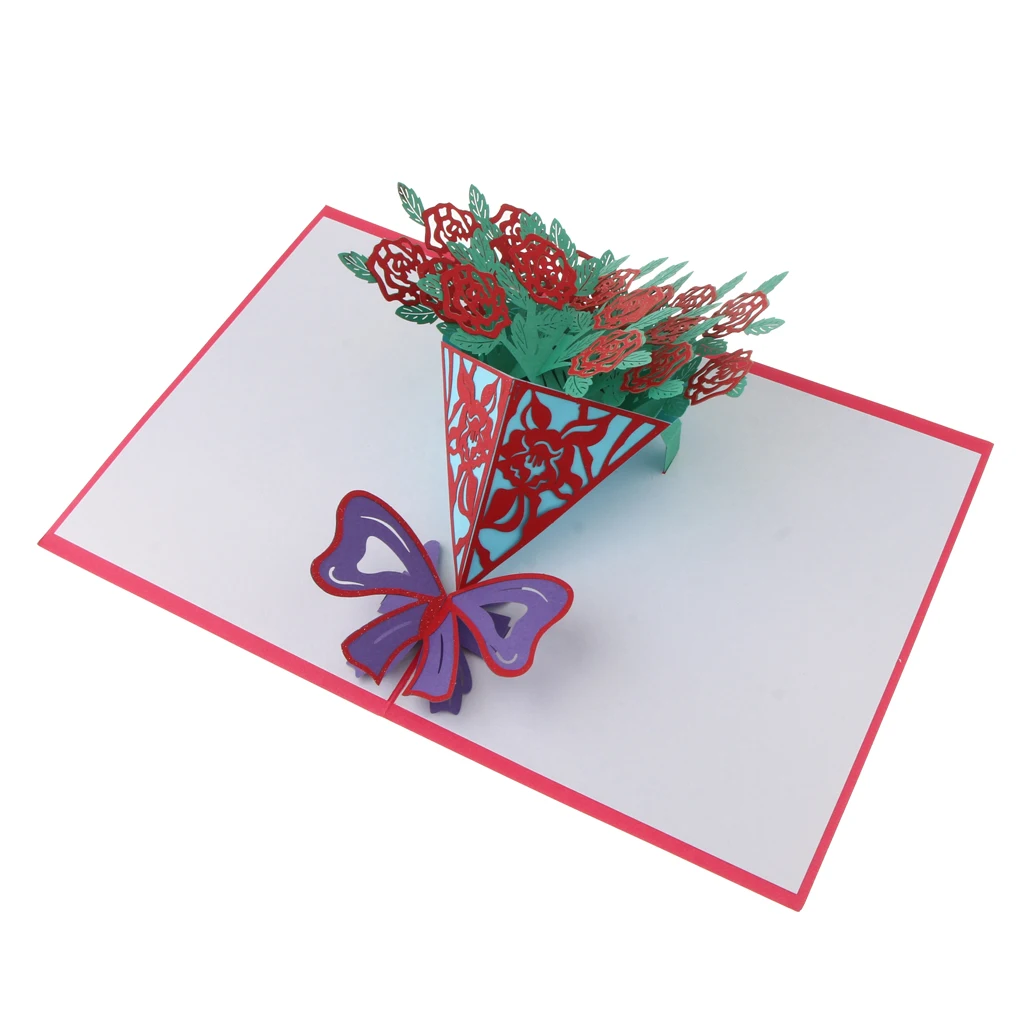 3D всплывающая поздравительная открытка розы ручной работы открытка Рождественская свадебная открытка