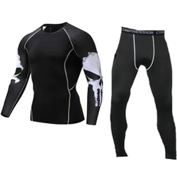 

Gyms Fitness Sets (Top+pants) Joggers Clothing Suits Punisher 3D Compression Leggings Long Sleeve Sweat Pant Men Clothe