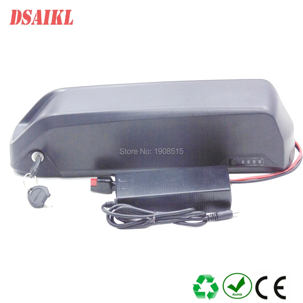 Free shipping 36V 48V 52V tube battery 10Ah 11Ah 12Ah 13Ah 14Ah 15Ah 17A hailong ebike pack with charger