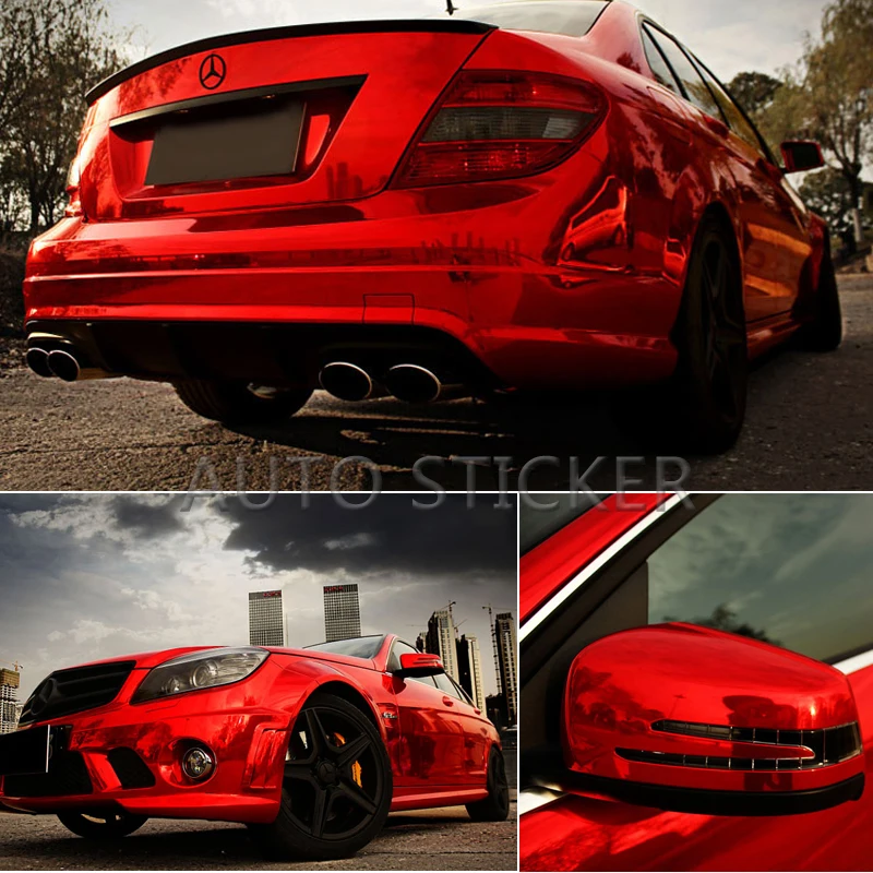 chrome mirror red car wrap