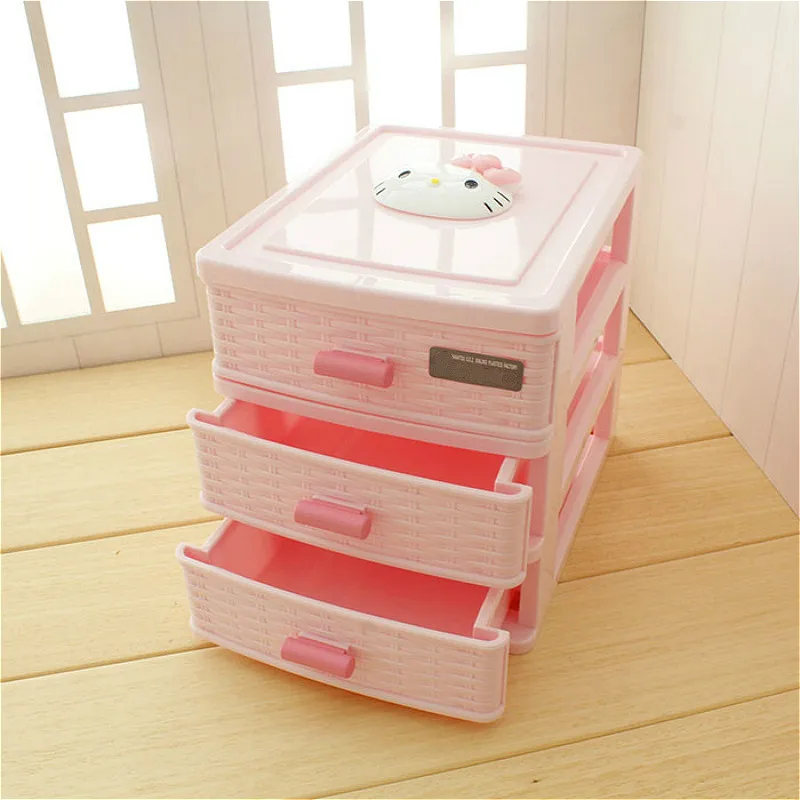 

Hello Kitty Cosmetic Storage Boxes Desktop Storage Drawer Jewelry Box Case Makeup Dressing Table Skin Care Organizer Container