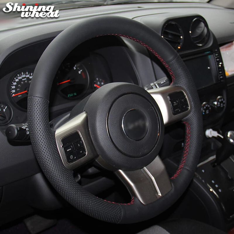 

Shining wheat Black Leather Car Steering Wheel Cover for Jeep Grand Cherokee 2011-13 Compass Wrangler Patriot 2011-2016