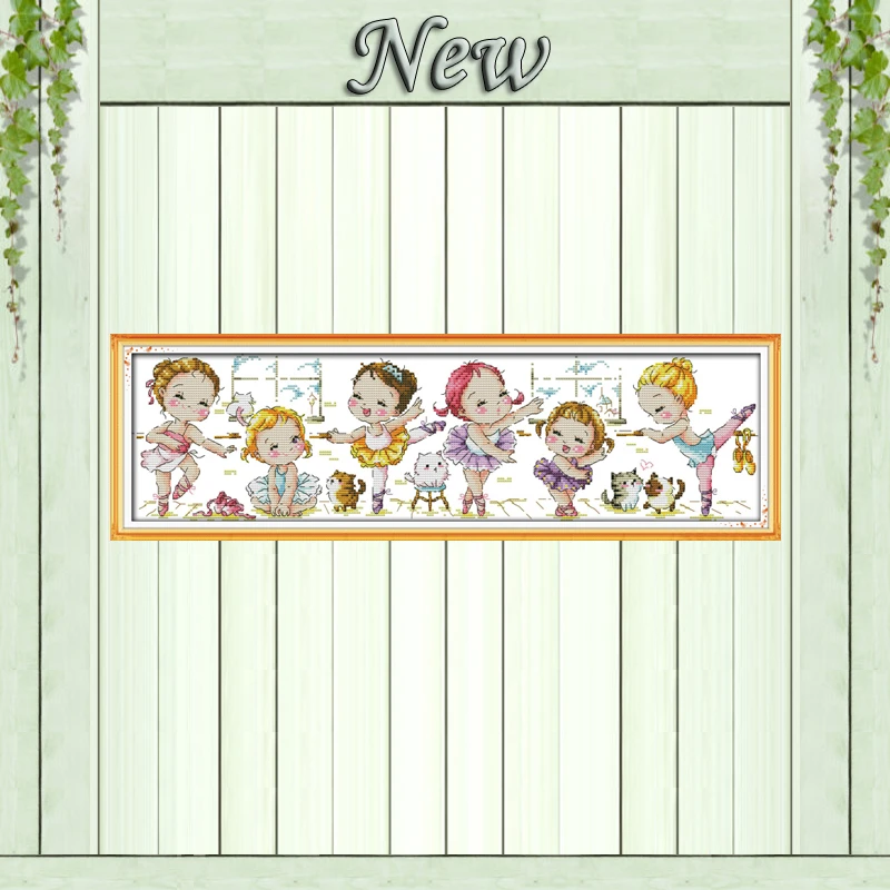 

A ballet school baby cartoon painting counted print on the canvas DMC 11CT 14CT kits DIY Cross Stitch embroidery needlework Sets