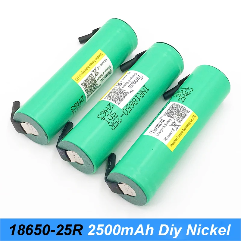 18650 аккумулятор inr18650 25r 20a 2500mAh с полосками, припаянными для аккумуляторной отвертки для дрели turmera 18650