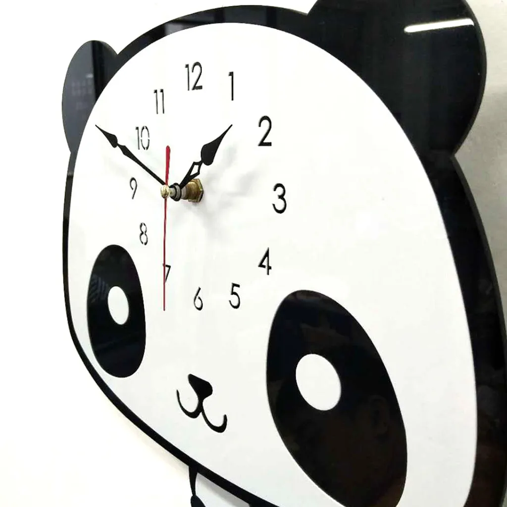 Настенные часы в скандинавском стиле с пандой, бесшумные деревянные часы для детской комнаты, декоративные часы для гостиной, 28x26 см#6/6