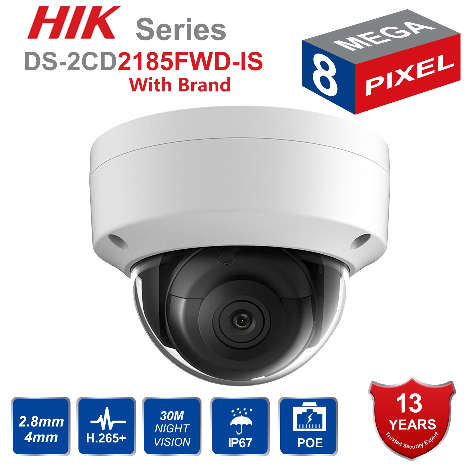 

Hik DS-2CD2185FWD-IS 8MP Outdoor Dome ip Camera H.265 Updatable CCTV Camera With Audio and Alarm Interface security kamera