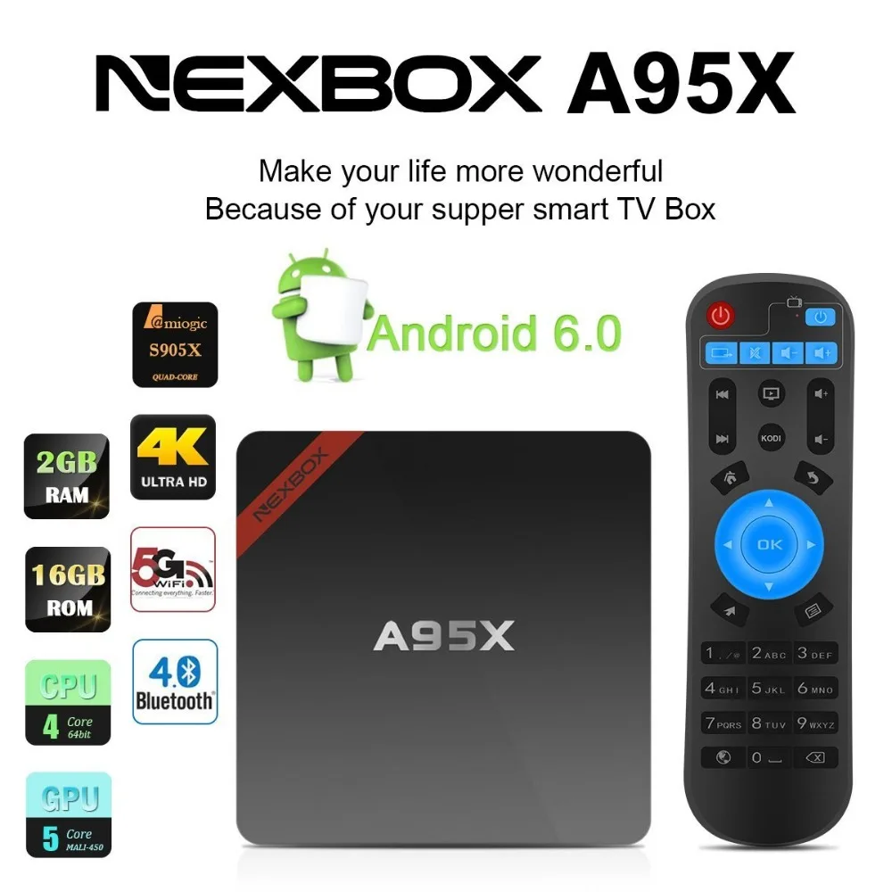 

nexbox A95X 10pcs 1G 8G/2G 8G/2G 16G Android 6.0 tv box Amlogic S905x quad core Kodi 16.1 HDMI 2.0 2.4G wifi media player