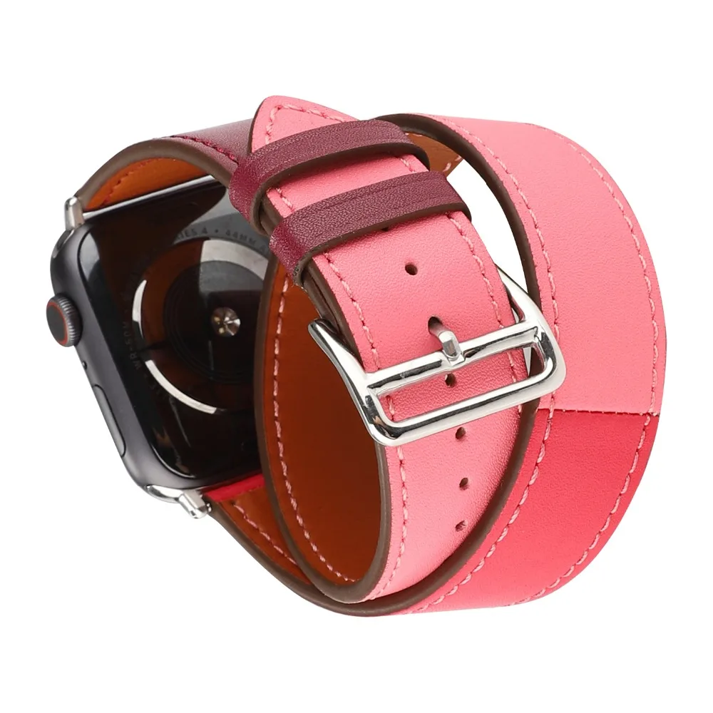 Браслет Double Tour, кожаный ремешок 44 мм, ремешок из натуральной кожи для Apple Watch, серия 4, 3, 2, 1, ремешок для часов 38 мм, спортивный 42 мм, для женщин и девушек
