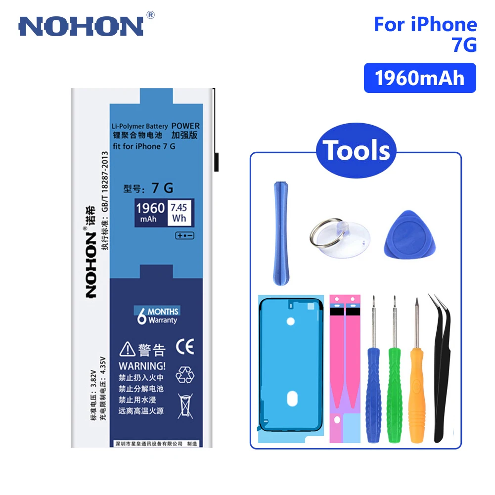 

NOHON Lithium Li ion Battery For High Quality 3.82V 1960mAh iPhone 7 7G iPhone7 Replacement Internal Phone Bateria Free Tools