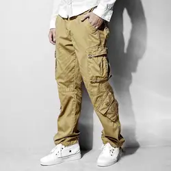 Для мужчин и Для женщин брюки-карго 8 Карманный Хлопок Хип-хоп брюки Свободные мешковатые в стиле милитари прочные брюки Широкие брюки