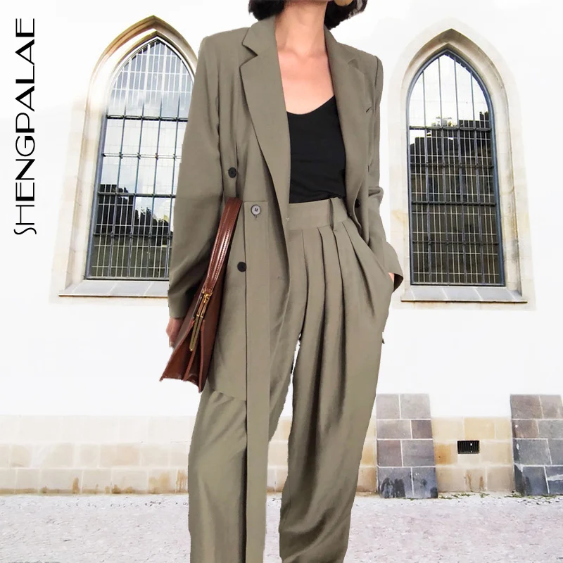 

SHENGPALAE Two Piece Set 2019 New Spring Autumn Safari Fashion Suit Turn-down Collar Long Sleeve Women Two Piece Outfits FQ092