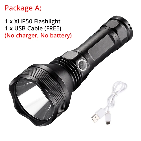 Прочный светодиодный фонарик XHP70.2, Ультра Мощные USB фонари XHP50, тактический фонарь, 26650, 18650, перезаряжаемая алюминиевая лампа - Испускаемый цвет: With Cable