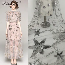 Новинка, 1 ярд, серая звезда, блестки, серебряная нить, вышивка, принт, марля, тюль, ткань для вечерние, свадебные, вуаль, платье, юбка, одежда, сделай сам