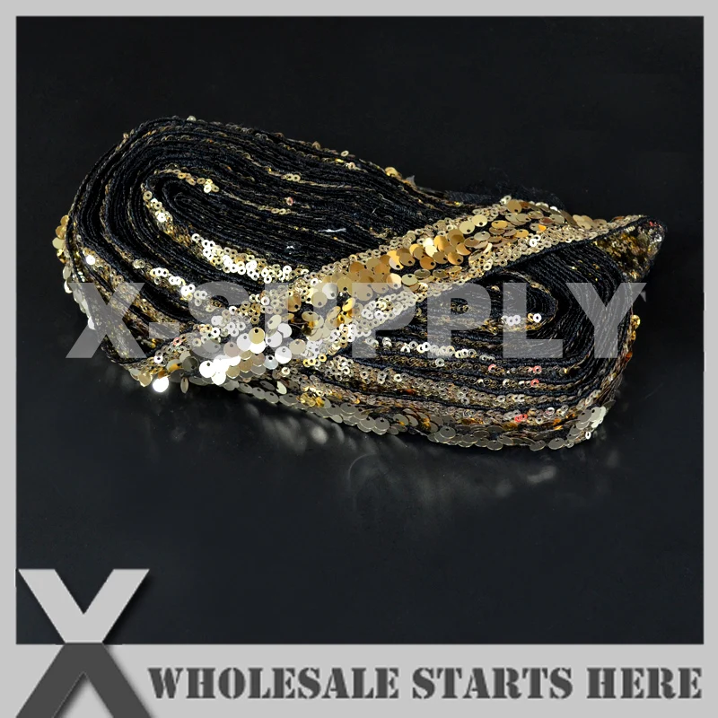 

Круглая лента с блестками (ширина 3,5 см), кружевные обрезные ленты для головных уборов, повязок на голову, одежды, золотые и матовые черные блестки