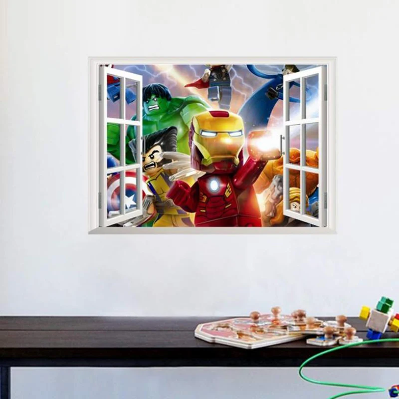 

3d Fake Window Wall Stickers For Nursery Kids Room Home Decoration Diy Pvc Cartoon Movie Mural Art Poster Lego Walls Decals