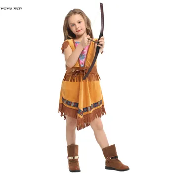 

Girls Primitive Indian traditional Cosplays Kids Children Halloween Archer hunter costumes Carnival Purim Stage play party dress