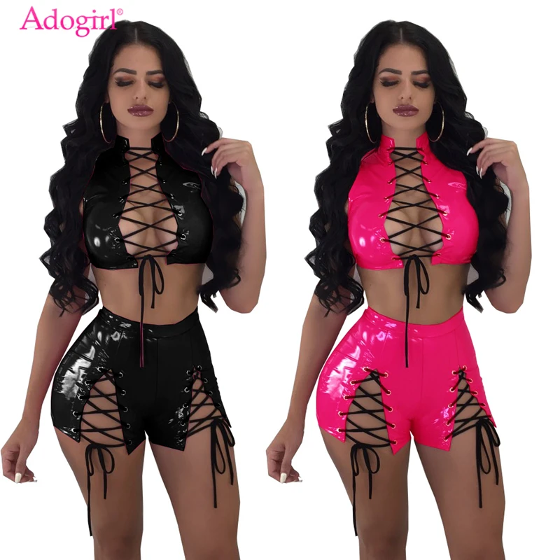 Adogirl из искусственной кожи для женщин комплект двух предметов с люверсами крест