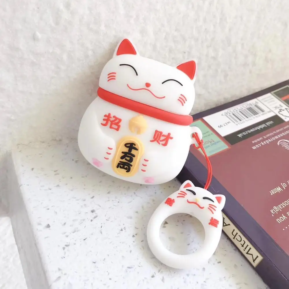 3 цвета, японский брелок с изображением из мультфильма Lucky Cat, чехол для наушников s для Airpods 1, 2, силиконовый чехол, аксессуары, защитный Брелок «Обложка»