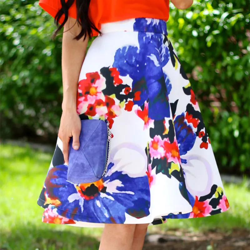 Женская винтажная короткая юбка с цветочным принтом, высокая талия, расклешенная плиссированная юбка