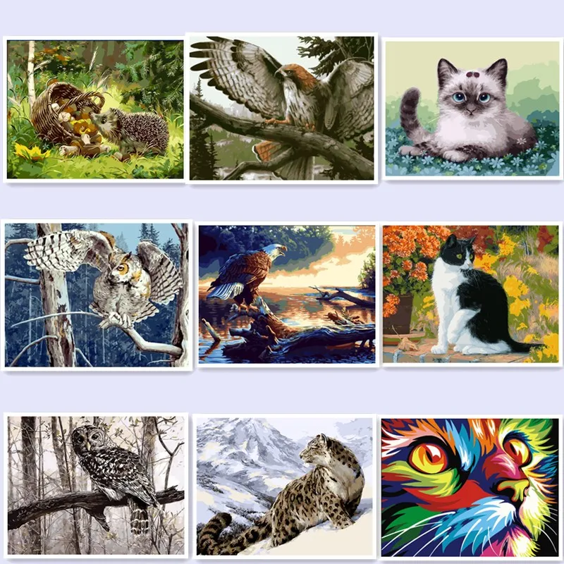

oil painting by numbers paint by number for home decor canvas painting 4050 abstract lion cat eagle tiger owl BM45 wq212