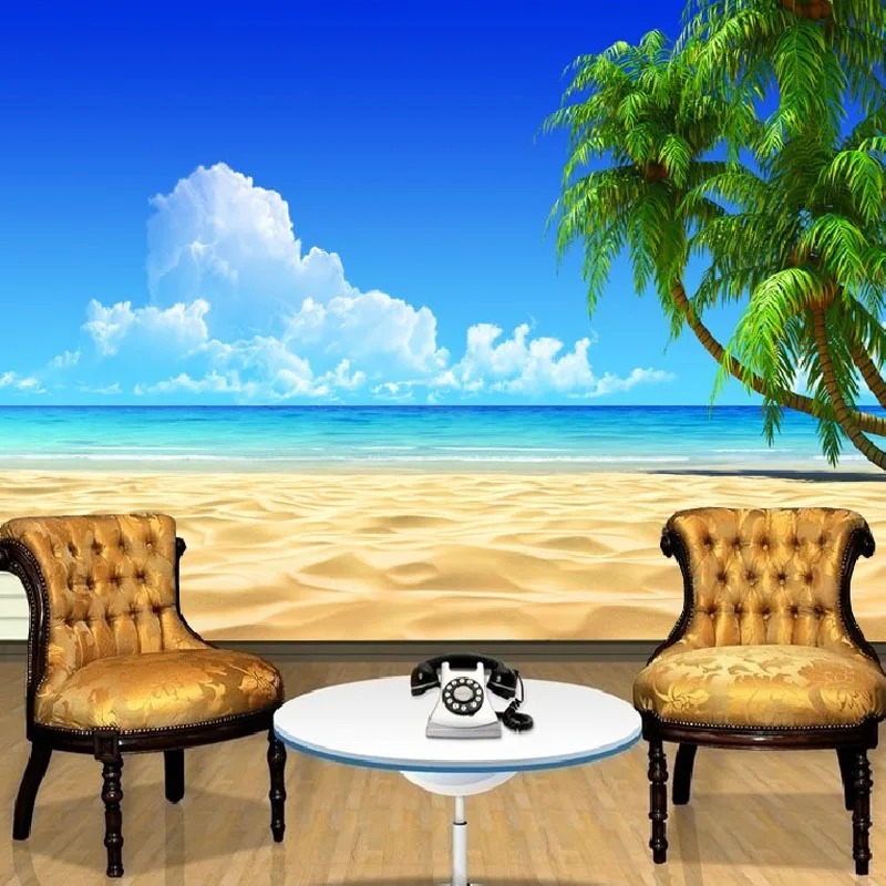 3D Wallpaper Modern Simple Beach Blue Sky Coconut Palm Photo Wall Mural