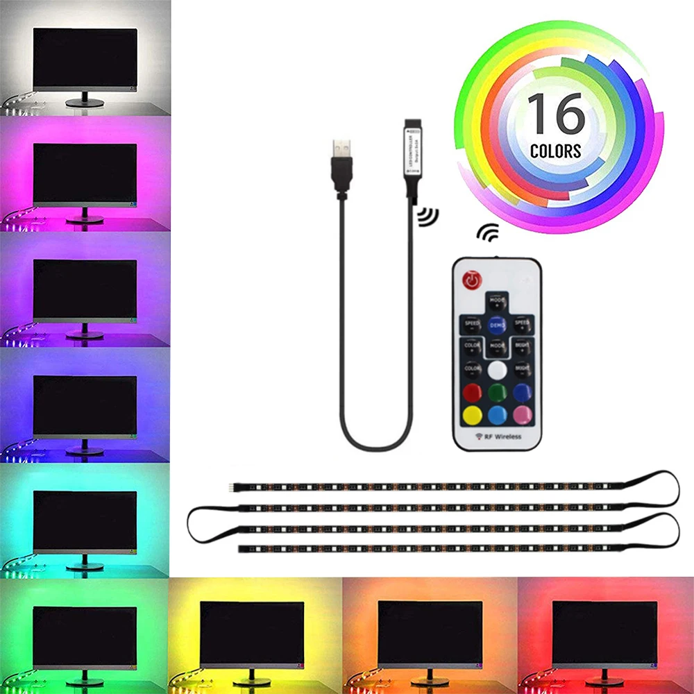 5 в постоянного тока гибкий светодиодный RGB световая лента 0,5 м 2 м USB Волшебная световая лента HDTV экран фоновая вспышка лампа RF контроллер SMD5050