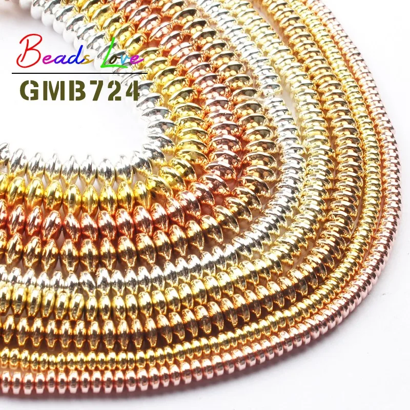

Natural Rose Gold Silver Hematite Stone Rondelle Spacer Beads for Jewelry Making 4mm 6mm 8mm Diy Bracelet Wholesale Perles 15''