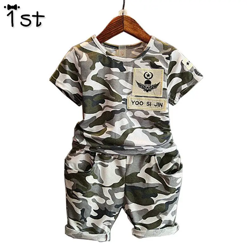 

1st 2018 Children Fashion Summer Baby Boys Clothing Sets 2pcs Camouflage Sport Suit Clothes Sets Boys Girls Set 2-7Y