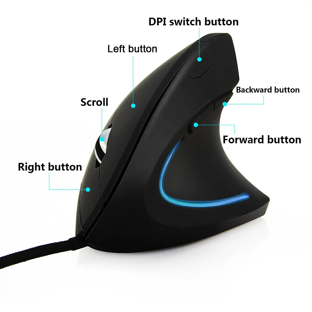 Vertical Mouse 800/1200/2000 3200 DPI Computer Wired Mause Wrist Rest Protection USB Optical Ergonomic Colorful LED Mice For PC Vertical Mouse 800/1200/2000 3200 DPI Computer Wired Mause Wrist Rest Protection USB Optical Ergonomic Colorful LED Mice For PC