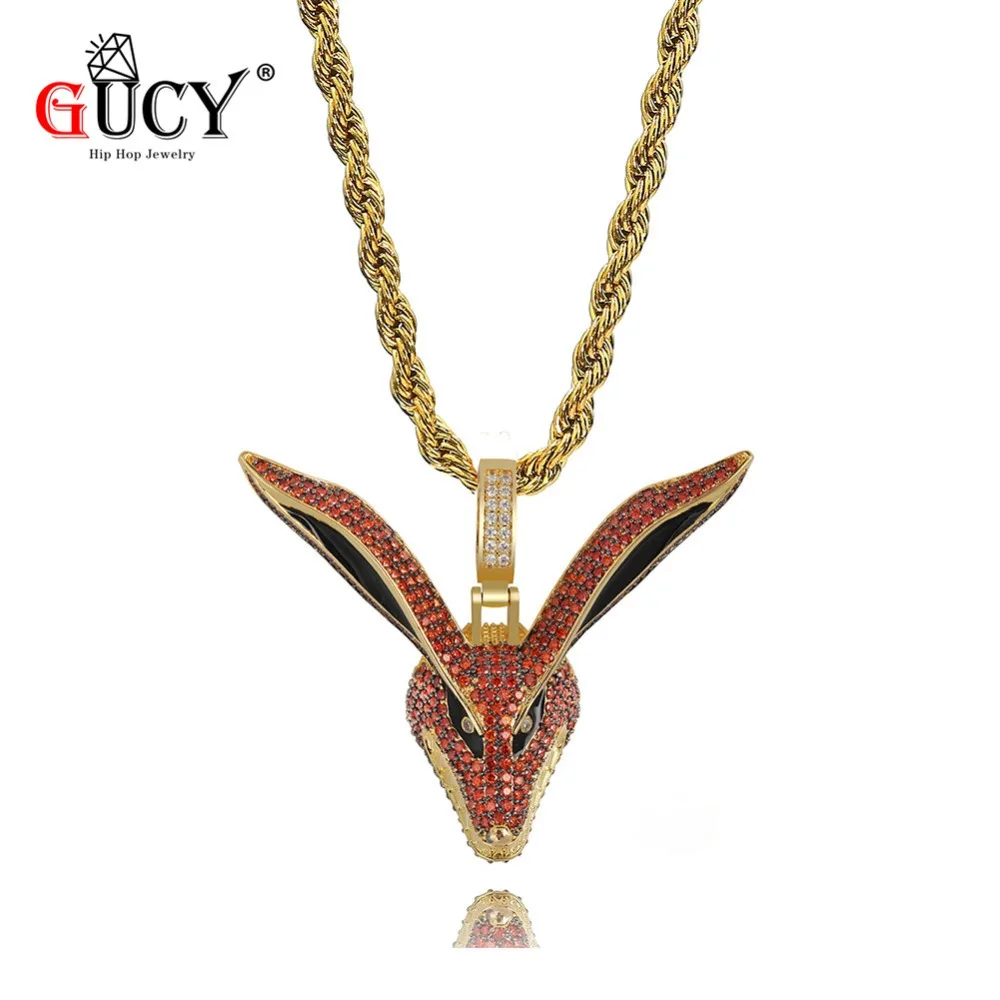 GUCY New Fox Pendant Necklace Iced Out Micro Pave Cubic Zirconia Stones Hip Hop Pendants &amp Necklaces for Men Women | Украшения и