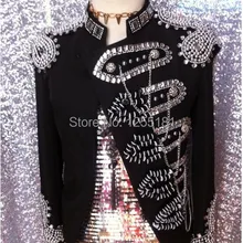 Новейшая мода черный тонкий джентльмен дворца горный хрусталь цепь блейзер с заклепками костюм мужской dj певица одежда пальто джаз верхняя одежда