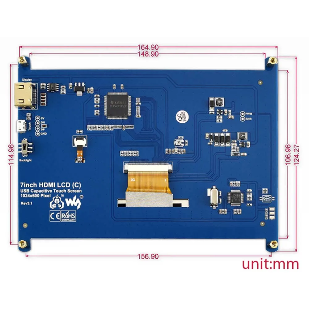 7 ''дисплей, 7-дюймовый HDMI lcd(C), емкостный сенсорный экран, HDMI монитор, поддерживает Raspberry Pi Модель 2B/3B/3B+ BB Черный