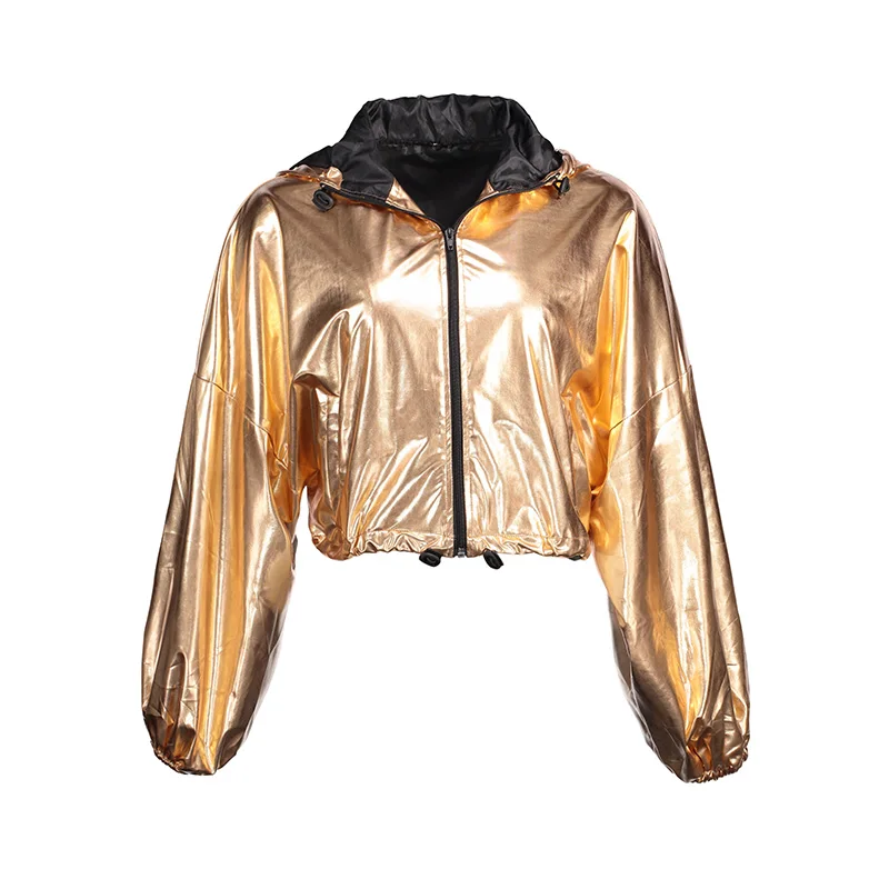 Women Golden Jacket Coats Metallic Street Fashion Casual Coats Autumn