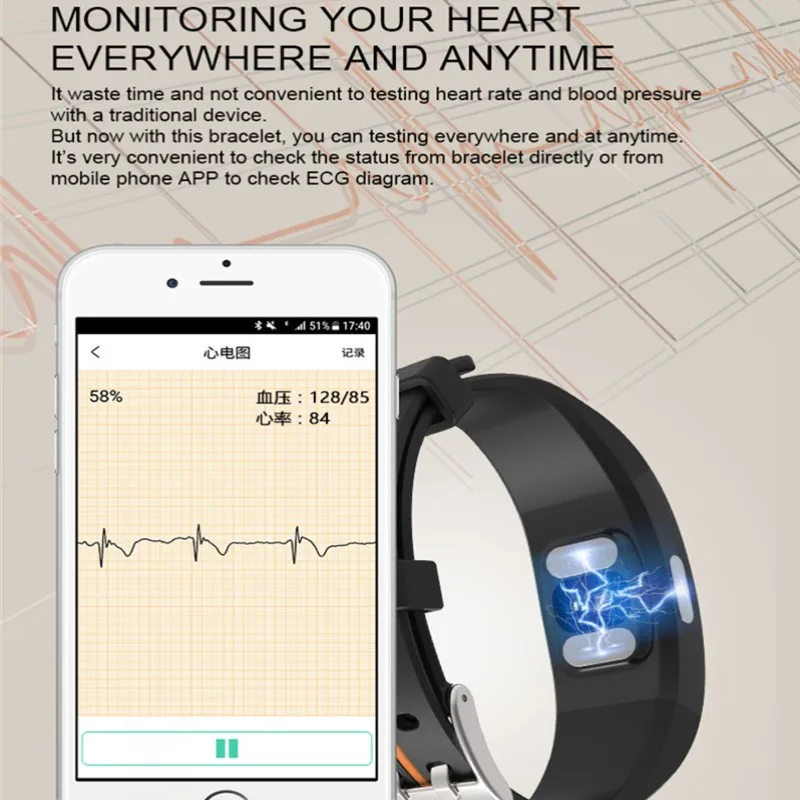 Водостойкие умные браслеты кровяное давление пульсометр смарт-браслет для фитнеса Смарт фитнес-браслет PPG+ браслет ЭКГ