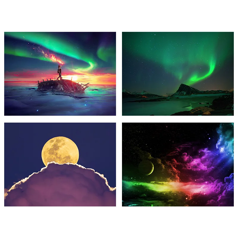 

Framed Diy Diamond Embroidery Natural Scenic Landscape Aurora Diamond Painting Mosaic Picture of Rhinestones Cross-Stitch Gift