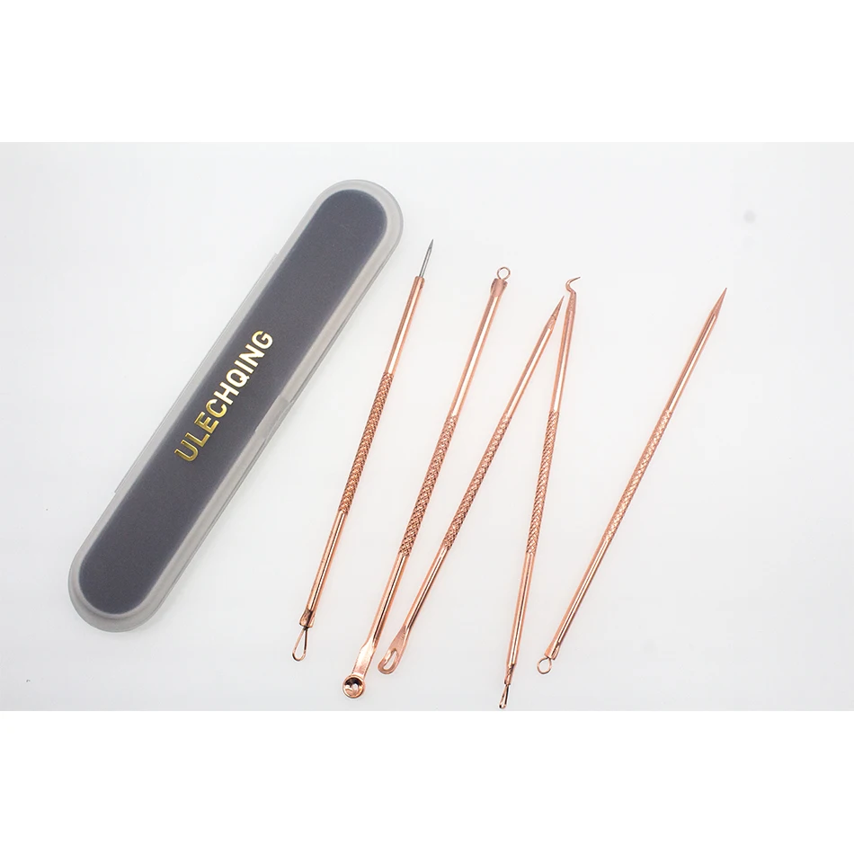 05ULECHQING 5 Pcs metal Blackhead Remover Tool Kit Professional Stainless Steel Pimple Comedone Extractor removing needle